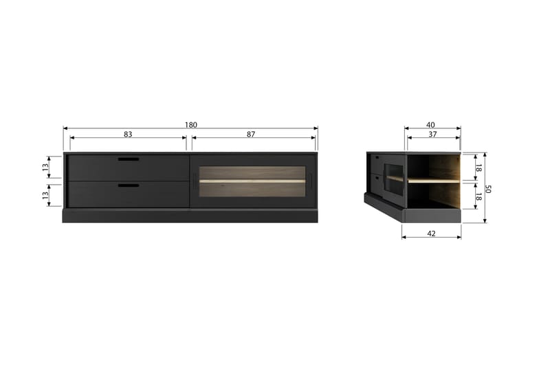 TV-bänk Giacoma 50x180 cm - Svart - TV bänk & mediabänk