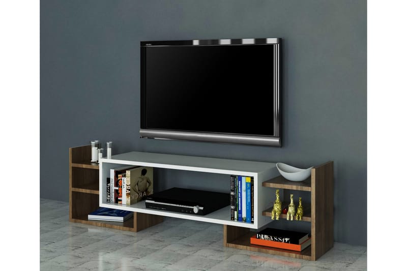Tv-bänk Glansar 90 cm - Vit|Valnöt - Möbler - TV- & Mediamöbler - TV bänk & mediabänk