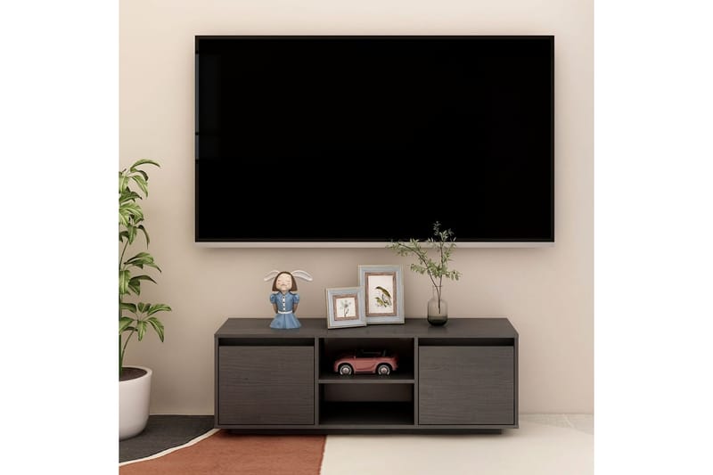 TV-bänk grå 110x30x40 cm massiv furu - Grå - TV bänk & mediabänk