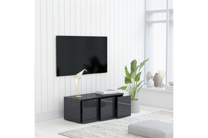 TV-bänk grå högglans 80x34x30 cm spånskiva - Grå - TV bänk & mediabänk