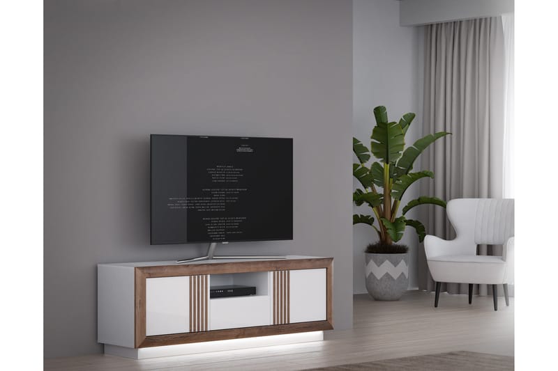 Tv-bänk Hamdiye 163 cm - Vit/Brun - TV bänk & mediabänk