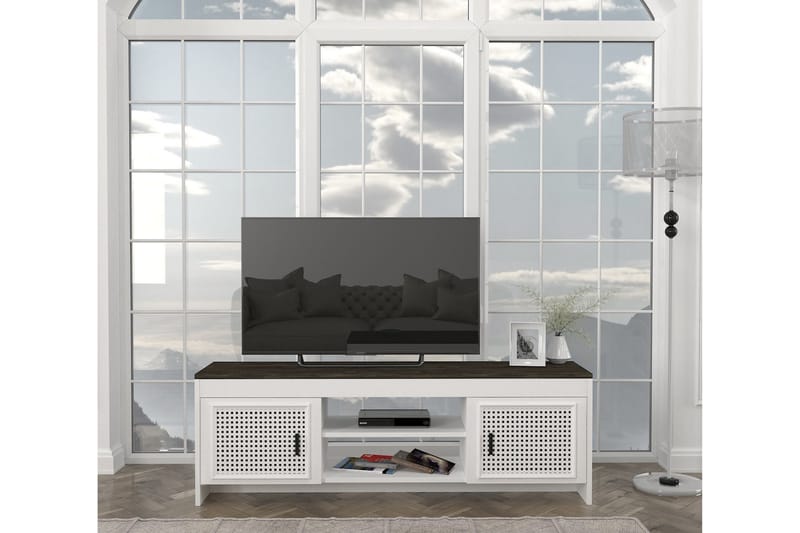 Tv-bänk Honseler 150 cm - Vit/Mörkbrun - TV bänk & mediabänk