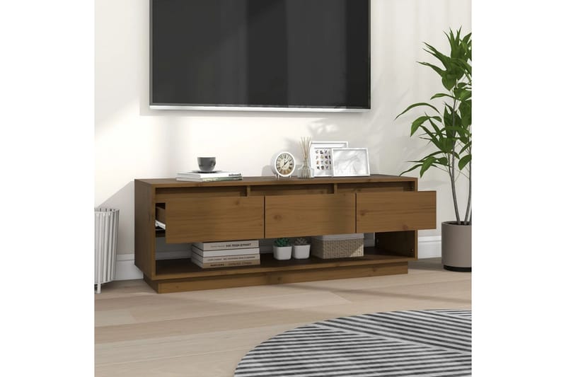 Tv-bänk honungsbrun 110,5x34x40 cm massiv furu - Brun - TV bänk & mediabänk