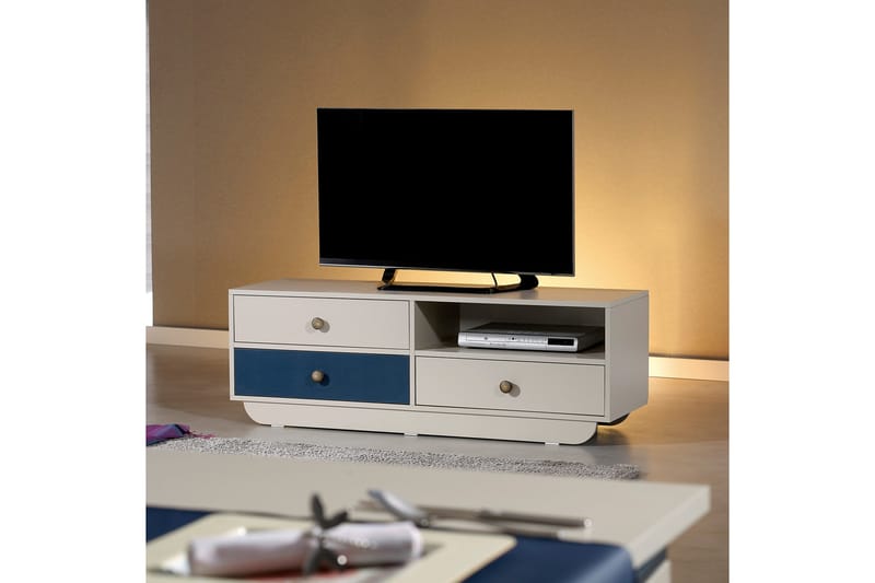 Tv-bänk Hortenie 140 cm - Vit|Blå - Möbler - TV- & Mediamöbler - TV bänk & mediabänk