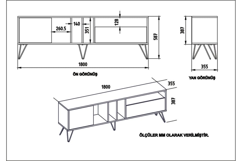 TV-Bänk Hunnicut 180 cm - Valnöt|Svart|Vit - Möbler - TV- & Mediamöbler - TV bänk & mediabänk
