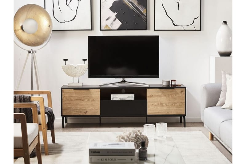 TV-bänk Islington 160x41 cm - Svart/Ljusbrun - Möbler - TV- & Mediamöbler - TV bänk & mediabänk