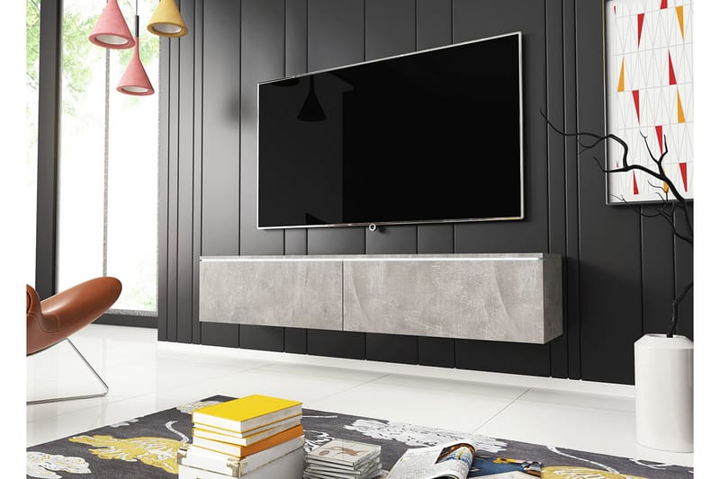 TV-bänk Lourmais 140 cm LED-belysning - Grå/Vit/Vit LED - Möbler - TV- & Mediamöbler - TV bänk & mediabänk