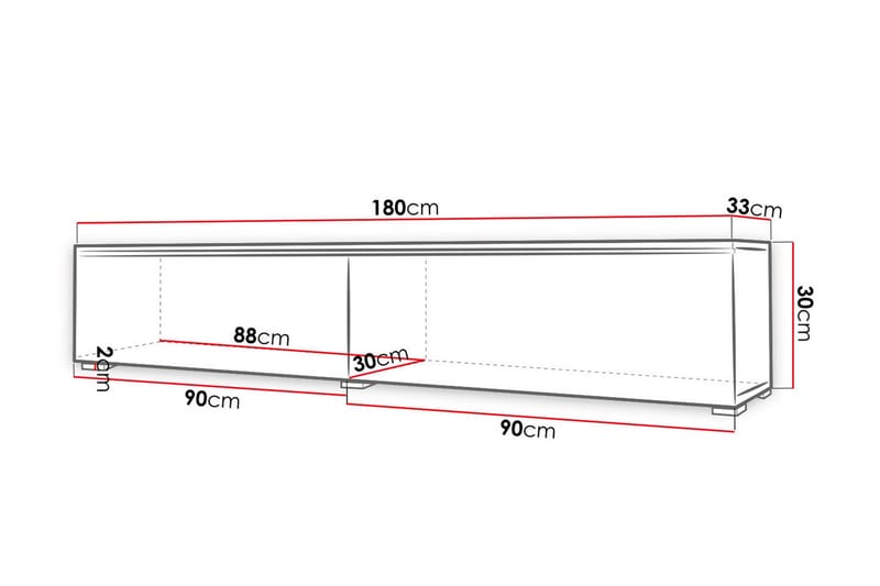 TV-bänk Lourmais 180 cm LED-belysning - Vit|Grå|Vit LED - TV bänk & mediabänk