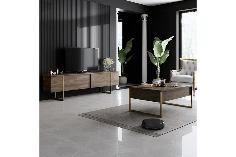 Tv-bänk Luxe 180x50 cm Brun/Guld - Hanah Home - Möbler - TV- & Mediamöbler - TV bänk & mediabänk