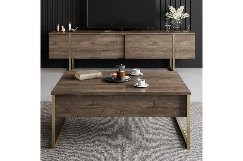 Tv-bänk Luxe 180x50 cm Brun/Guld - Hanah Home - Möbler - TV- & Mediamöbler - TV bänk & mediabänk