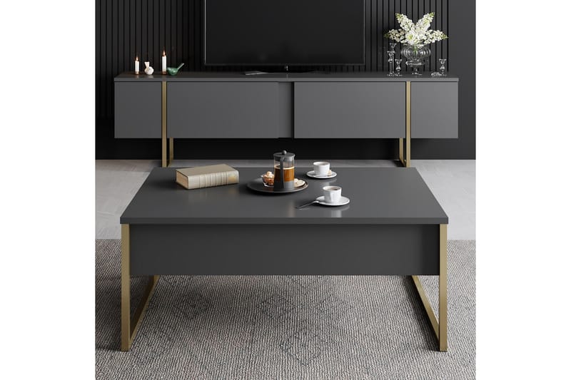 Tv-bänk Luxe 180x50 cm Svart/Guld - Hanah Home - TV bänk & mediabänk