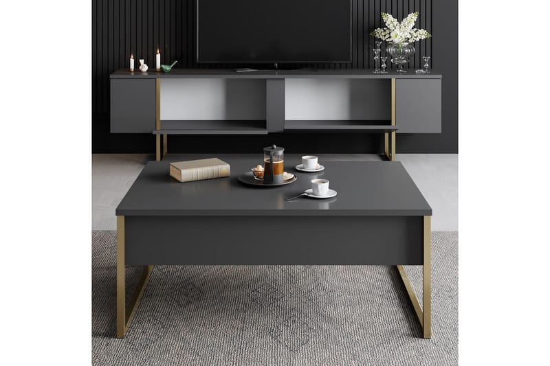 Tv-bänk Luxe 180x50 cm Svart/Guld - Hanah Home - TV bänk & mediabänk