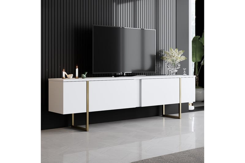 Tv-bänk Luxe 180x50 cm Vit/Guld - Hanah Home - TV bänk & mediabänk