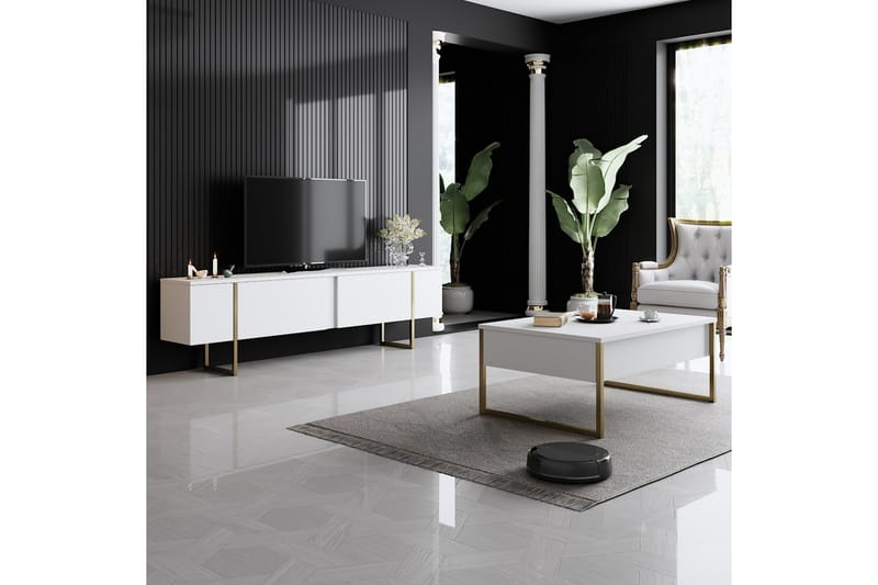Tv-bänk Luxe 180x50 cm Vit/Guld - Hanah Home - Möbler - TV- & Mediamöbler - TV bänk & mediabänk