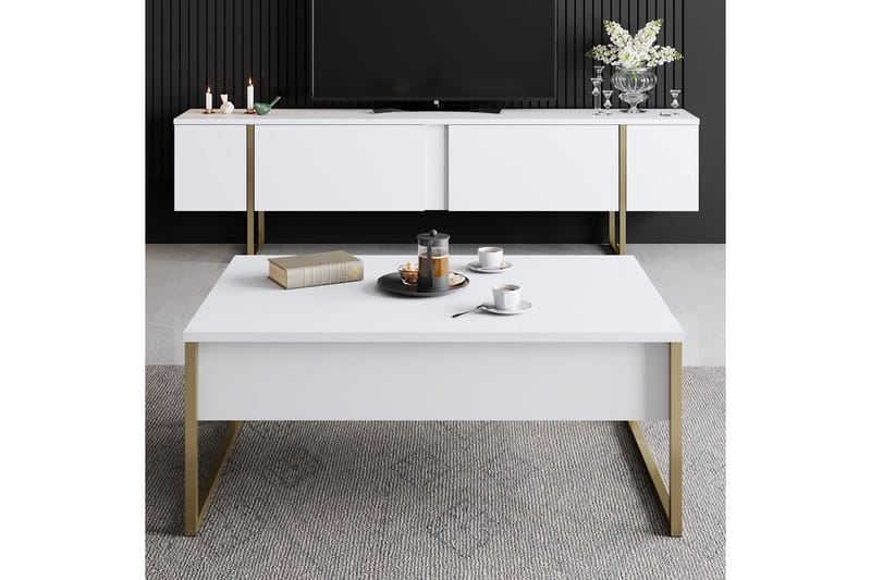 Tv-bänk Luxe 180x50 cm Vit/Guld - Hanah Home - TV bänk & mediabänk