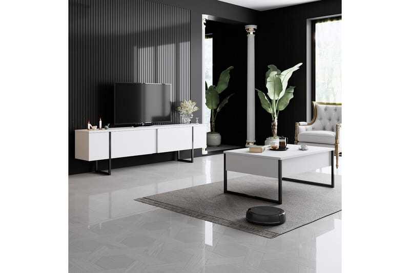 Tv-bänk Luxe 180x50 cm Vit/Svart - Hanah Home - Möbler - TV- & Mediamöbler - TV bänk & mediabänk