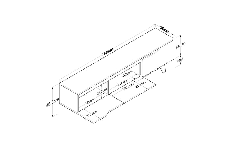 Tv-bänk Lychester 180x35 cm Vit/Brun - Hanah Home - TV bänk & mediabänk