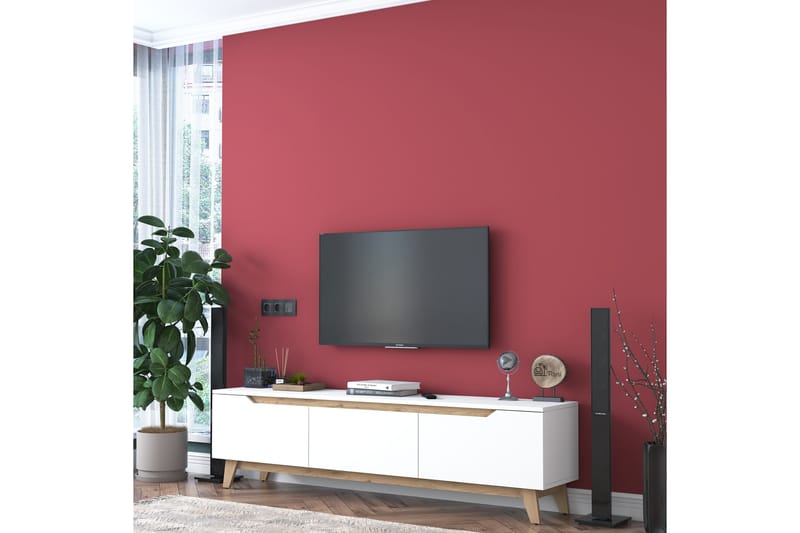 Tv-bänk Lychester 180x35 cm Vit/Brun - Hanah Home - TV bänk & mediabänk