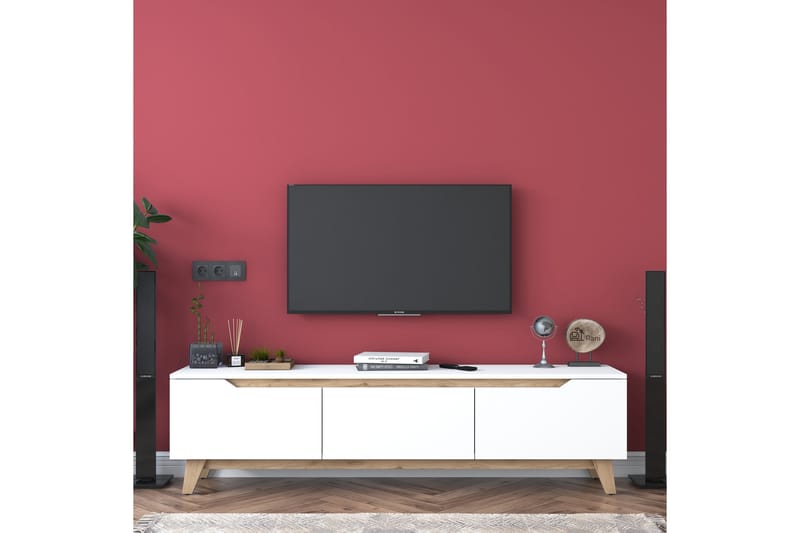 Tv-bänk Lychester 180x35 cm Vit/Brun - Hanah Home - Möbler - TV- & Mediamöbler - TV bänk & mediabänk
