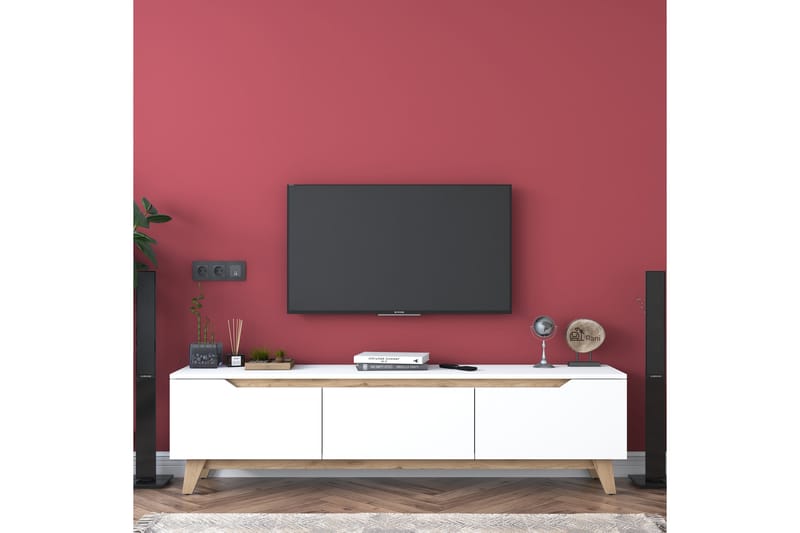 Tv-bänk Lychester 180x35 cm Vit/Brun - Hanah Home - TV bänk & mediabänk