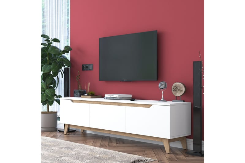 Tv-bänk Lychester 180x35 cm Vit/Brun - Hanah Home - TV bänk & mediabänk