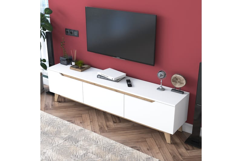 Tv-bänk Lychester 180x35 cm Vit/Brun - Hanah Home - TV bänk & mediabänk