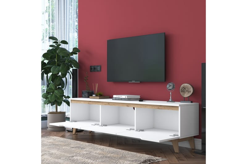 Tv-bänk Lychester 180x35 cm Vit/Brun - Hanah Home - TV bänk & mediabänk