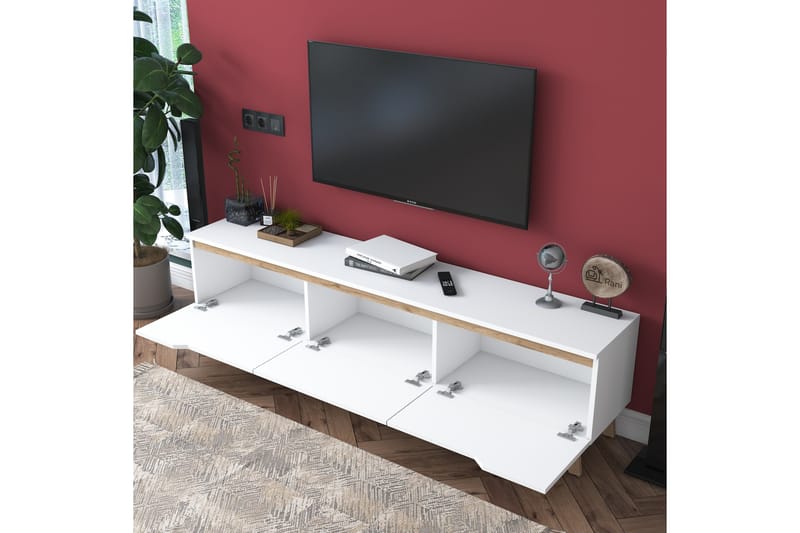 Tv-bänk Lychester 180x35 cm Vit/Brun - Hanah Home - TV bänk & mediabänk