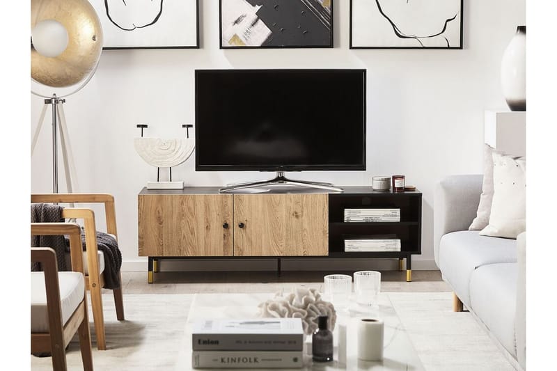 TV-bänk Maryneal 150x40 cm - Svart/Ljust Trä - Möbler - TV- & Mediamöbler - TV bänk & mediabänk