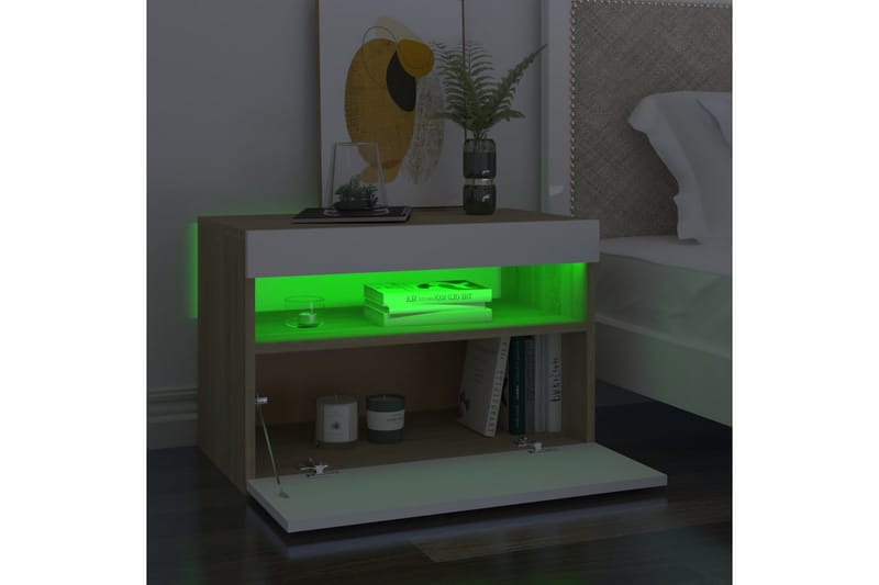 TV-bänk med LED-belysning 2 st vit och sonoma-ek 60x35x40 cm - Vit - TV bänk & mediabänk