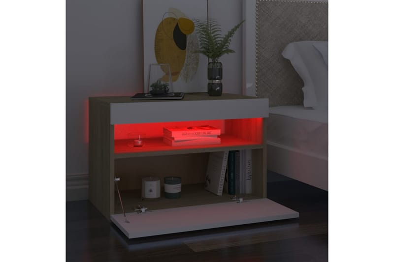 TV-bänk med LED-belysning 2 st vit och sonoma-ek 60x35x40 cm - Vit - TV bänk & mediabänk