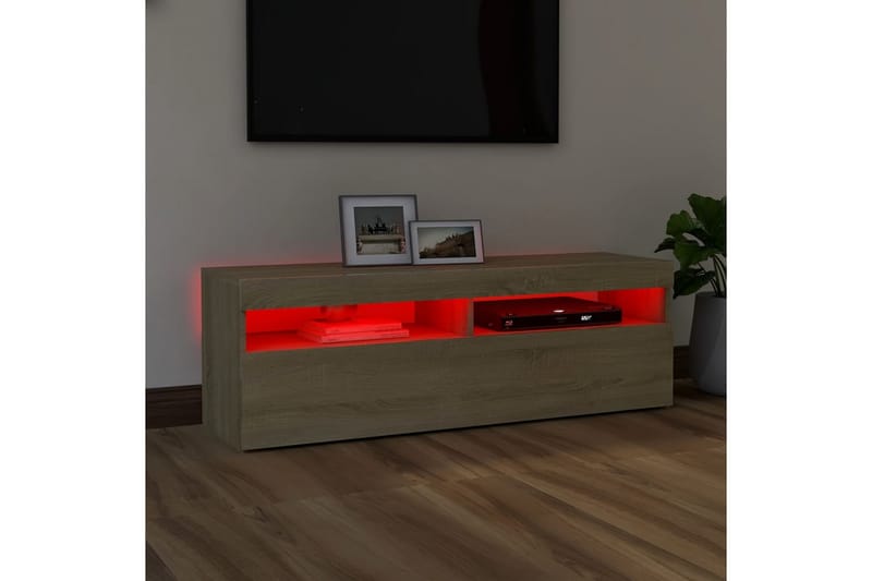 TV-bänk med LED-belysning sonoma-ek 120x35x40 cm - Brun - TV bänk & mediabänk