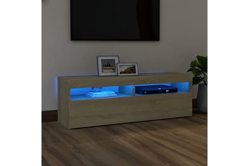 TV-bänk med LED-belysning sonoma-ek 120x35x40 cm - Brun - TV bänk & mediabänk