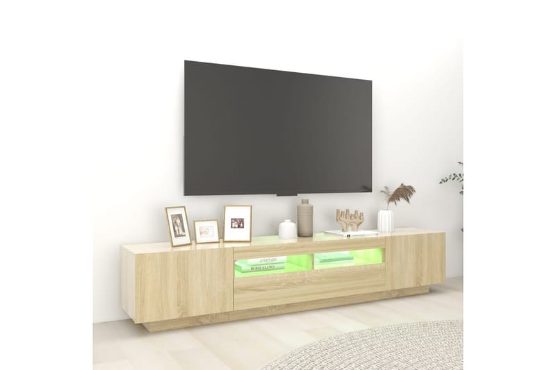 TV-bänk med LED-belysning sonoma-ek 200x35x40 cm - Brun - TV bänk & mediabänk
