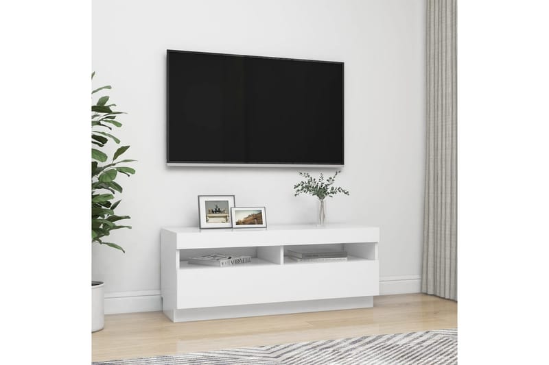 TV-bänk med LED-belysning vit 100x35x40 cm - Vit - TV bänk & mediabänk