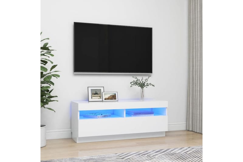 TV-bänk med LED-belysning vit 100x35x40 cm - Vit - TV bänk & mediabänk