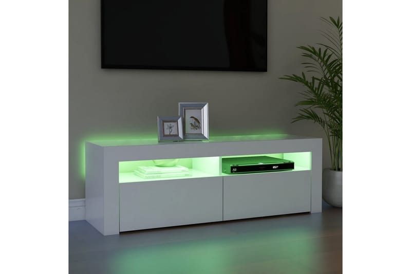 TV-bänk med LED-belysning vit 120x35x40 cm - Vit - TV bänk & mediabänk