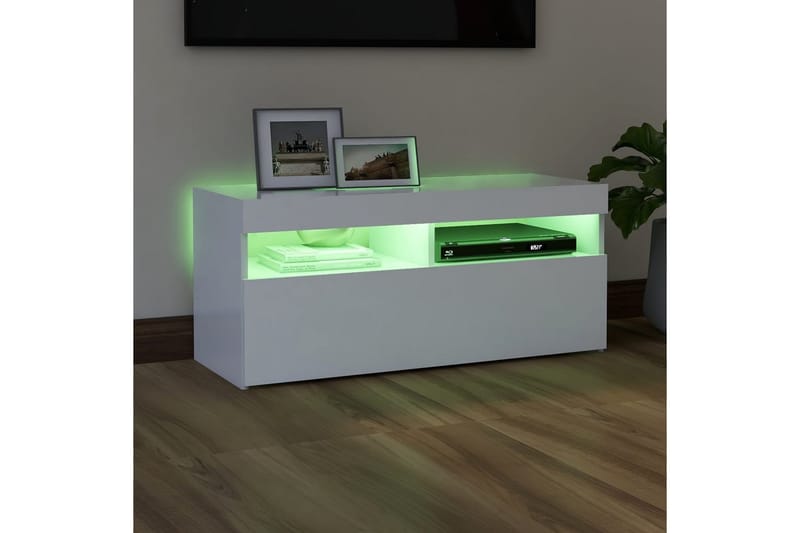 TV-bänk med LED-belysning vit 90x35x40 cm - Vit - TV bänk & mediabänk