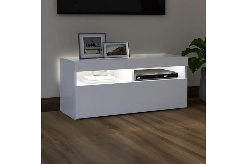 TV-bänk med LED-belysning vit 90x35x40 cm - Vit - TV bänk & mediabänk