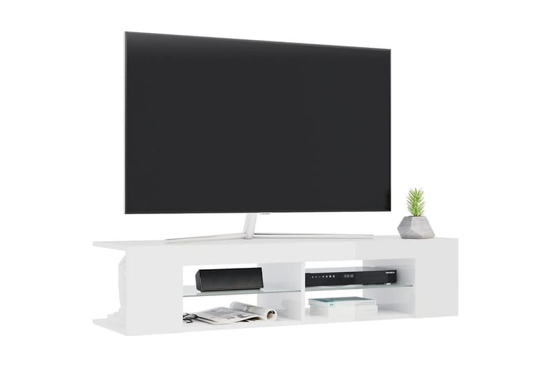 TV-bänk med LED-belysning vit högglans 135x39x30 cm - Vit - TV bänk & mediabänk