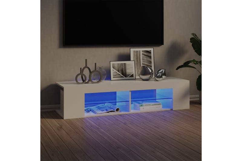 TV-bänk med LED-belysning vit högglans 135x39x30 cm - Vit - TV bänk & mediabänk