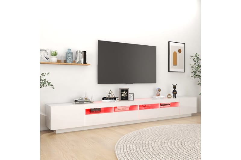 TV-bänk med LED-belysning vit högglans 300x35x40 cm - Vit - TV bänk & mediabänk