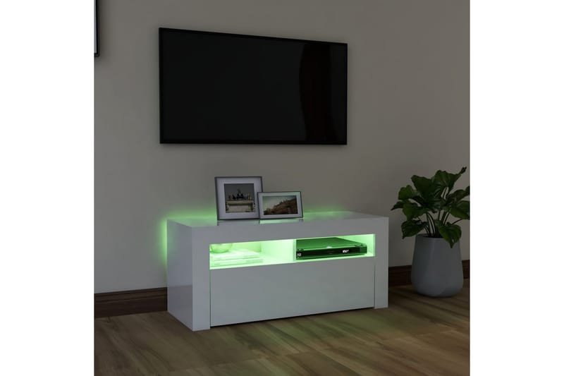 TV-bänk med LED-belysning vit högglans 90x35x40 cm - Vit - TV bänk & mediabänk