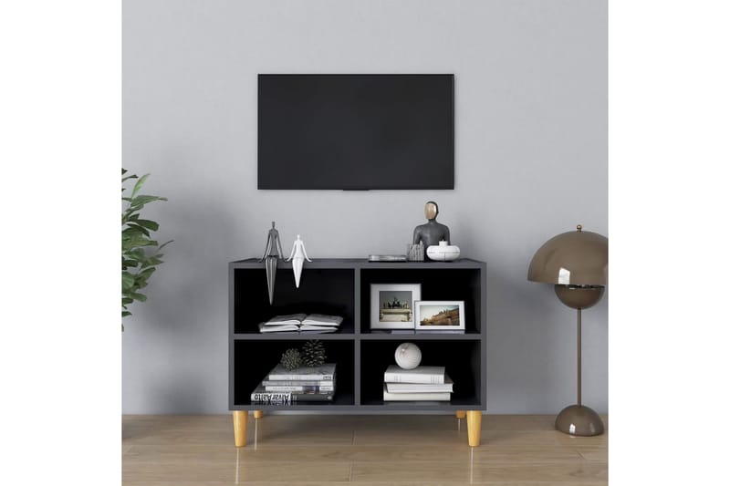TV-bänk med massiva ben grå högglans 69,5x30x50 cm - Grå - TV bänk & mediabänk
