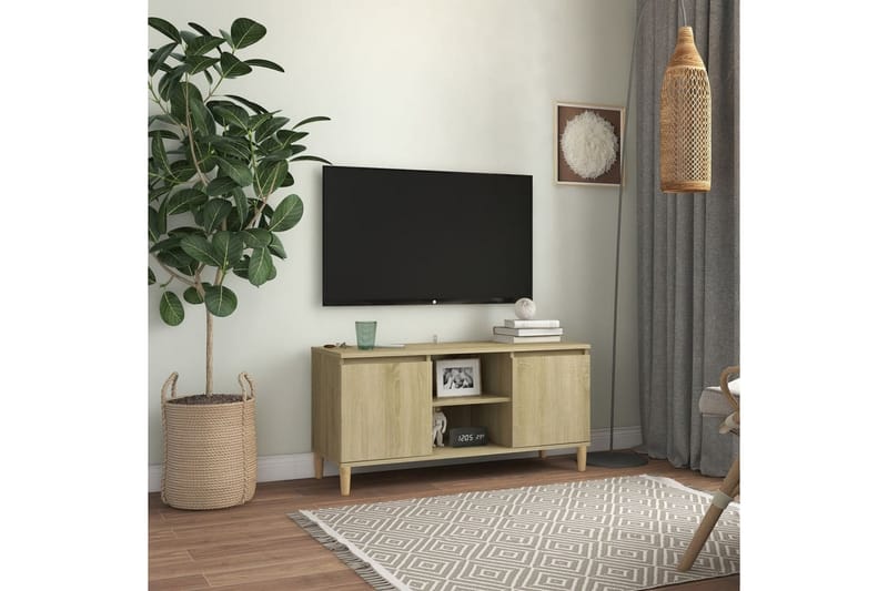 TV-bänk med massiva ben sonoma-ek 103,5x35x50 cm - Brun - TV bänk & mediabänk