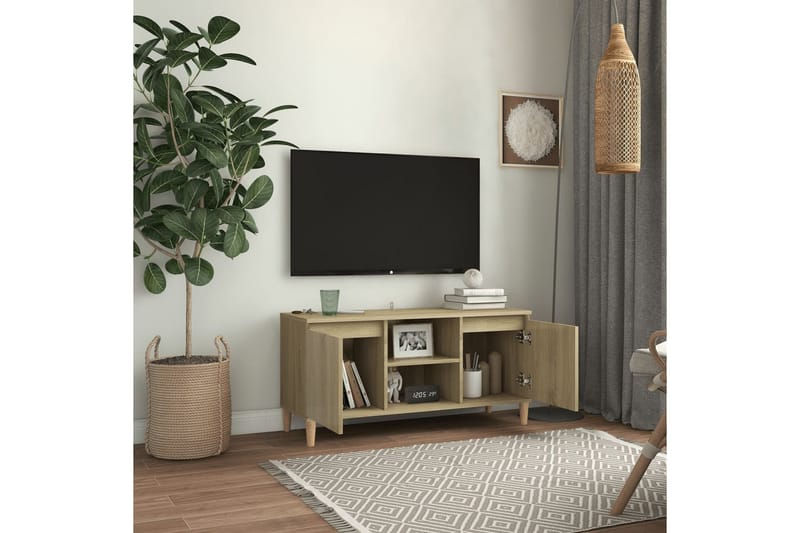 TV-bänk med massiva ben sonoma-ek 103,5x35x50 cm - Brun - TV bänk & mediabänk