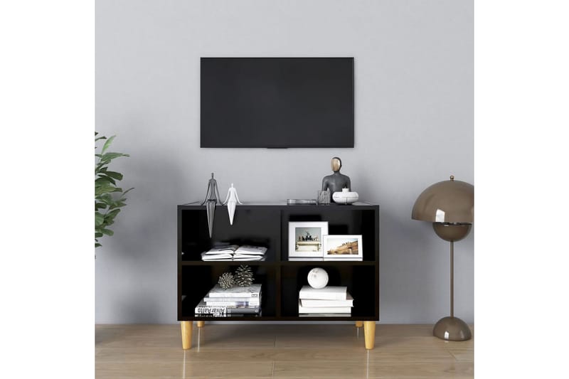 TV-bänk med massiva ben svart 69,5x30x50 cm - Svart - TV bänk & mediabänk