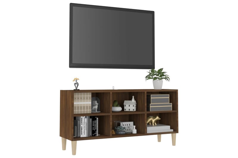 TV-bänk med massiva träben brun ek 103,5x30x50 cm - Brun - TV bänk & mediabänk