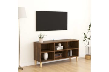 TV-bänk med massiva träben brun ek 103,5x30x50 cm