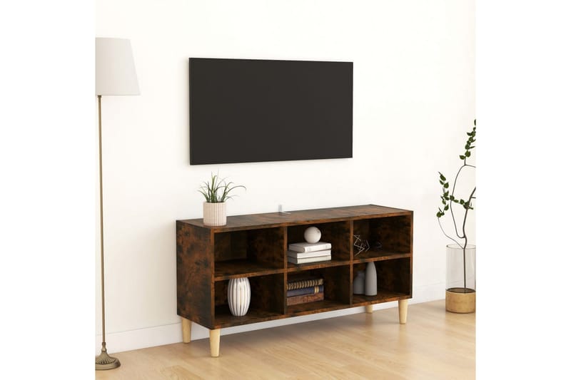 TV-bänk med massiva träben rökfärgad ek 103,5x30x50 cm - Brun - TV bänk & mediabänk